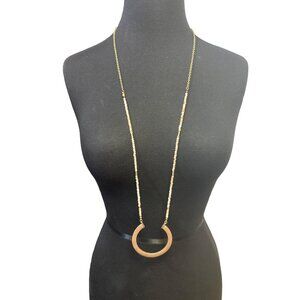 Goldtone Horseshoe Beaded Chain Necklace Half Moon Pendant 38 inch